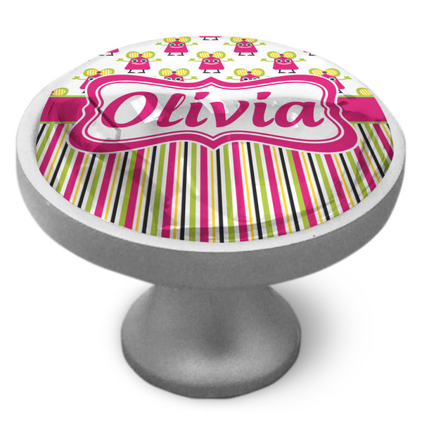 Pink Monsters & Stripes Cabinet Knob - Nickel - Side