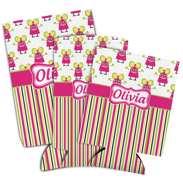 Pink Monsters & Stripes Can Coolers - PARENT/MAIN