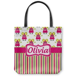 Pink Monsters & Stripes Canvas Tote Bag (Personalized)