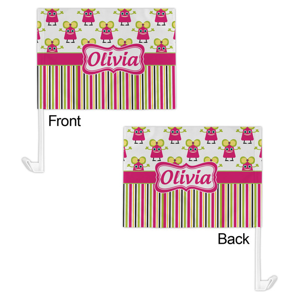 Pink Monsters & Stripes Car Flag - 11" x 8" - Front & Back View