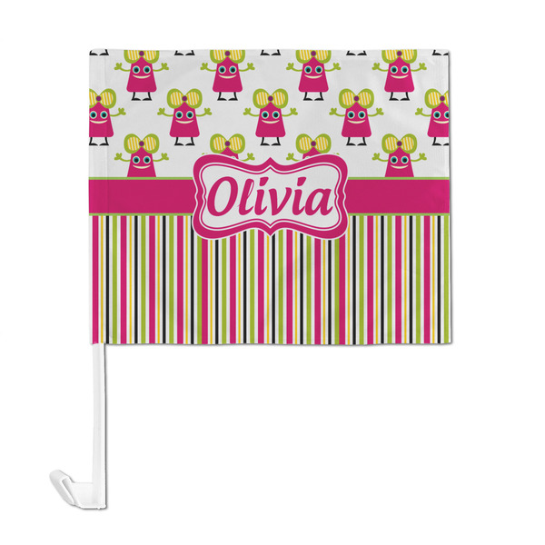 Pink Monsters & Stripes Car Flag - Large - FRONT