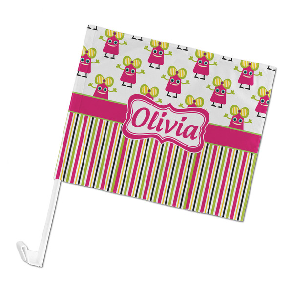 Custom Pink Monsters & Stripes Car Flag - Large (Personalized)
