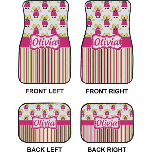 Pink Monsters & Stripes Car Floor Mats Set (2F + 2B)