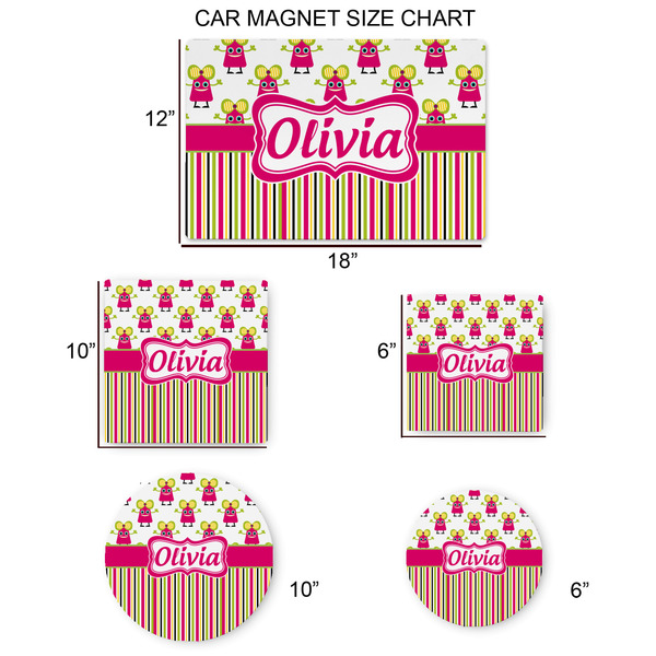 Pink Monsters & Stripes Car Magnets - SIZE CHART