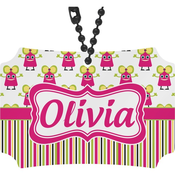 Custom Pink Monsters & Stripes Rear View Mirror Ornament (Personalized)