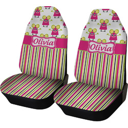 Pink Monsters & Stripes Car Seat Covers (Set of Two) (Personalized)