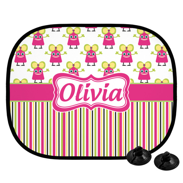 Custom Pink Monsters & Stripes Car Side Window Sun Shade (Personalized)