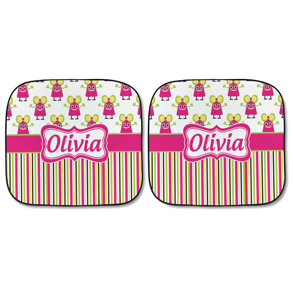 Pink Monsters & Stripes Car Sun Shades - FRONT