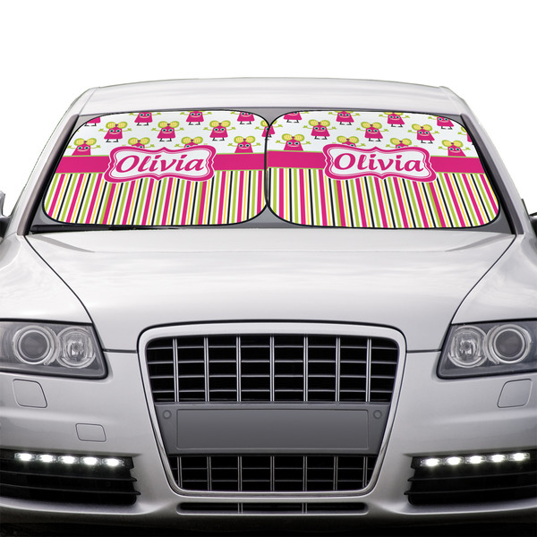 Pink Monsters & Stripes Car Sun Shades - IN CONTEXT
