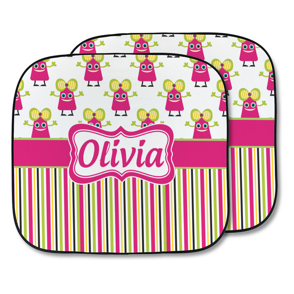 Custom Pink Monsters & Stripes Car Sun Shade - Two Piece (Personalized)