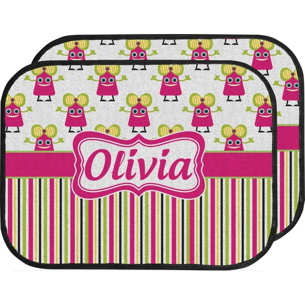Custom Pink Monsters & Stripes Car Floor Mats (Back Seat) (Personalized)