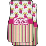 Pink Monsters & Stripes Car Floor Mats (Front Seat) (Personalized)