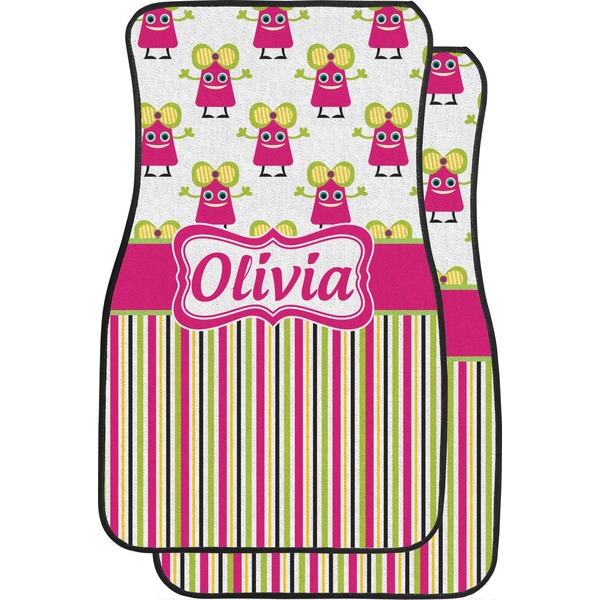 Custom Pink Monsters & Stripes Car Floor Mats (Personalized)
