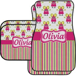 Pink Monsters & Stripes Car Floor Mats Set - 2 Front & 2 Back (Personalized)