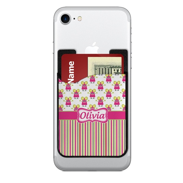 Custom Pink Monsters & Stripes 2-in-1 Cell Phone Credit Card Holder & Screen Cleaner (Personalized)
