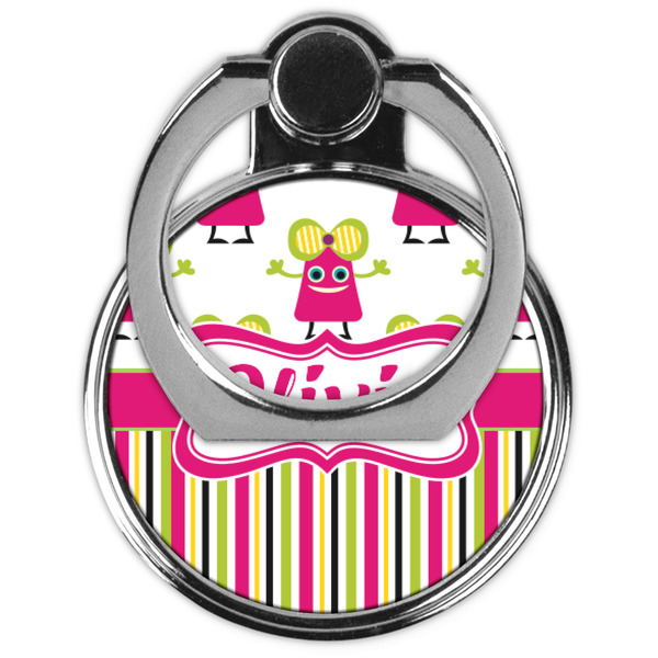 Pink Monsters & Stripes Cell Phone Ring Stand & Holder - Front (Collapsed)