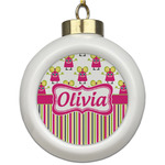 Pink Monsters & Stripes Ceramic Ball Ornament (Personalized)