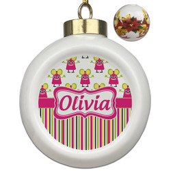 Pink Monsters & Stripes Ceramic Ball Ornaments - Poinsettia Garland (Personalized)