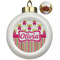 Pink Monsters & Stripes Ceramic Christmas Ornament - Poinsettias (Front View)