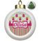 Pink Monsters & Stripes Ceramic Christmas Ornament - Xmas Tree (Front View)