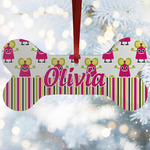 Pink Monsters & Stripes Ceramic Dog Ornament w/ Name or Text