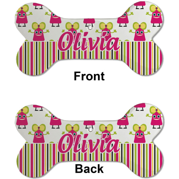 Pink Monsters & Stripes Ceramic Flat Ornament - Bone Front & Back (APPROVAL)