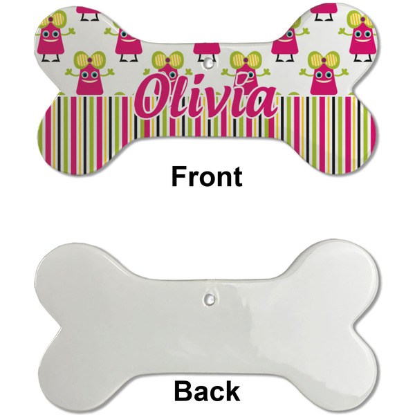 Pink Monsters & Stripes Ceramic Flat Ornament - Bone Front & Back Single Print (APPROVAL)