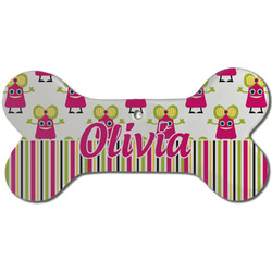 Pink Monsters & Stripes Ceramic Dog Ornament - Front w/ Name or Text