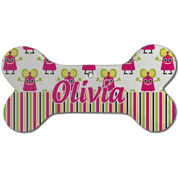 Pink Monsters & Stripes Ceramic Flat Ornament - Bone Front