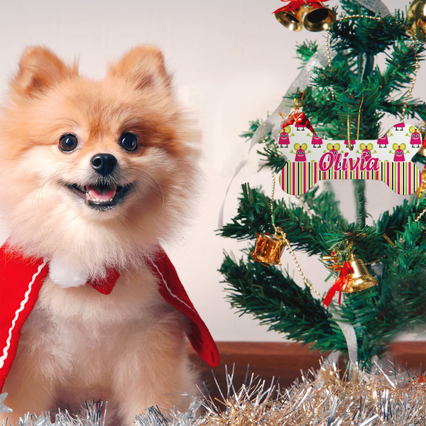 Pink Monsters & Stripes Ceramic Flat Ornament - Bone (LIFESTYLE)