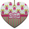 Pink Monsters & Stripes Ceramic Flat Ornament - Heart (Front)