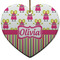 Pink Monsters & Stripes Heart Ceramic Ornament w/ Name or Text
