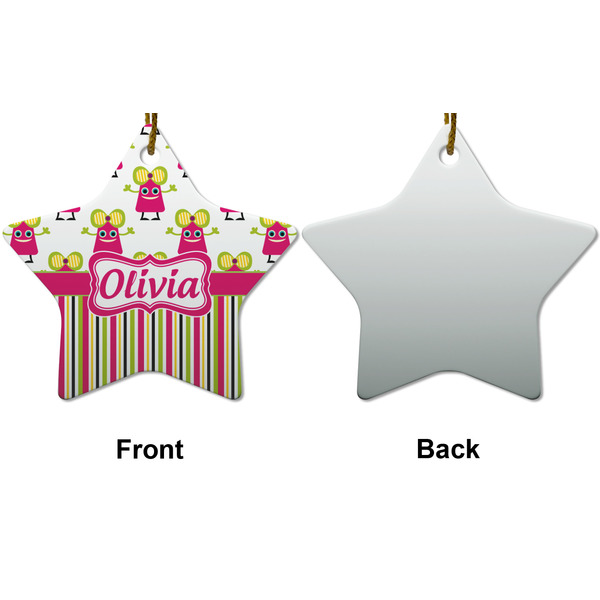 Pink Monsters & Stripes Ceramic Flat Ornament - Star Front & Back (APPROVAL)