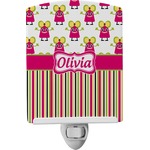 Pink Monsters & Stripes Ceramic Night Light (Personalized)