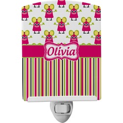Pink Monsters & Stripes Ceramic Night Light (Personalized)