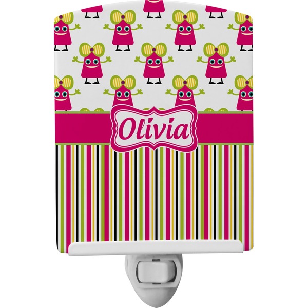 Custom Pink Monsters & Stripes Ceramic Night Light (Personalized)
