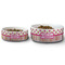 Pink Monsters & Stripes Ceramic Dog Bowls - Size Comparison