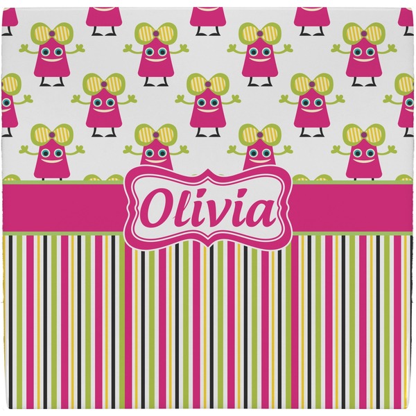 Custom Pink Monsters & Stripes Ceramic Tile Hot Pad (Personalized)