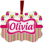 Pink Monsters & Stripes Metal Frame Ornament - Double Sided w/ Name or Text