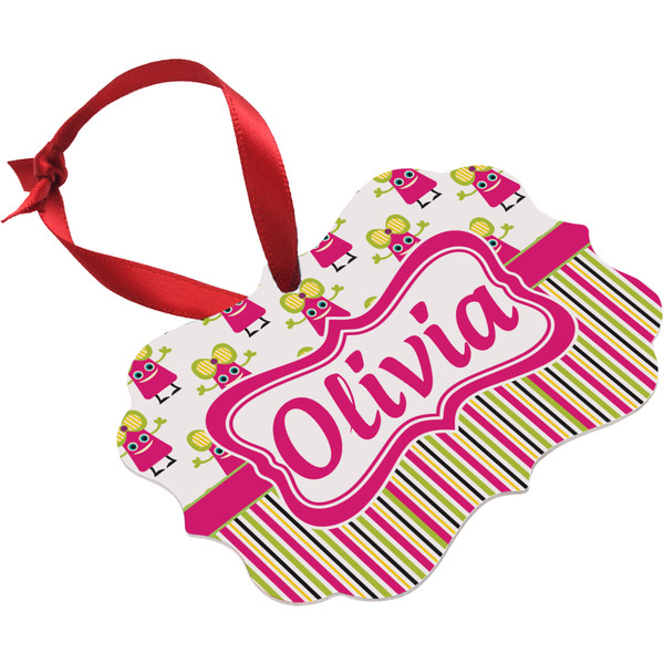 Pink Monsters & Stripes Christmas Ornament