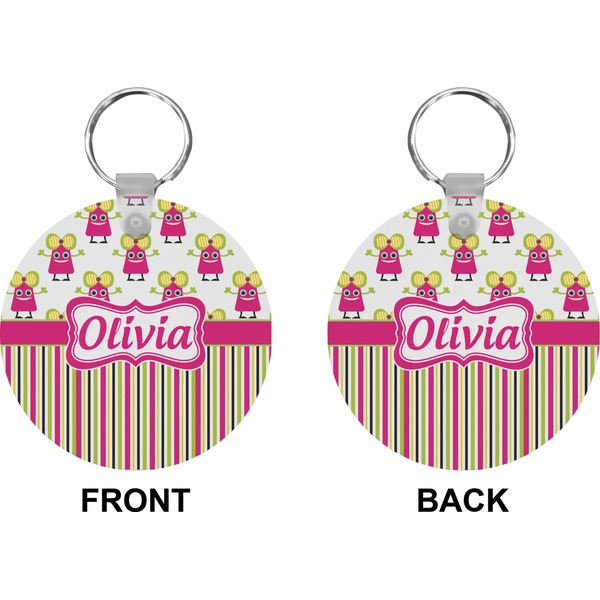 Pink Monsters & Stripes Circle Keychain (Front + Back)
