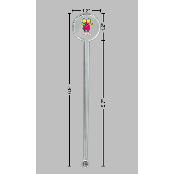 Pink Monsters & Stripes Clear Plastic 7" Stir Stick - Round - Dimensions