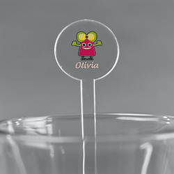 Pink Monsters & Stripes 7" Round Plastic Stir Sticks - Clear (Personalized)