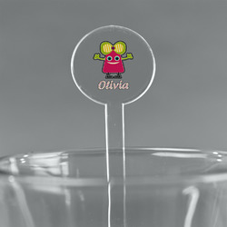 Pink Monsters & Stripes 5.5" Round Plastic Stir Sticks - Clear (Personalized)