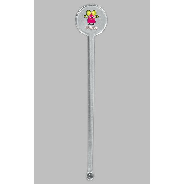 Pink Monsters & Stripes Clear Plastic 7" Stir Stick - Round - Single Stick