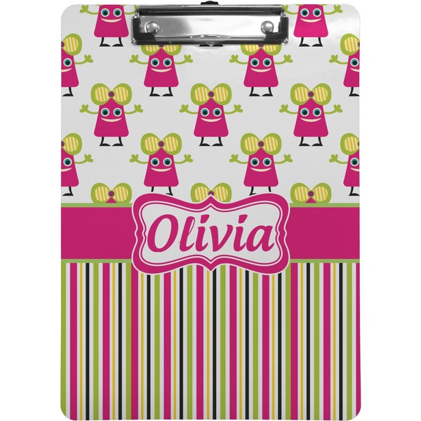 Custom Pink Monsters & Stripes Clipboard (Letter Size) (Personalized)