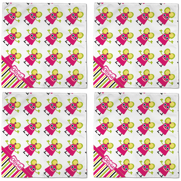 Pink Monsters & Stripes Cloth Napkins - Personalized Dinner (APPROVAL) Set of 4