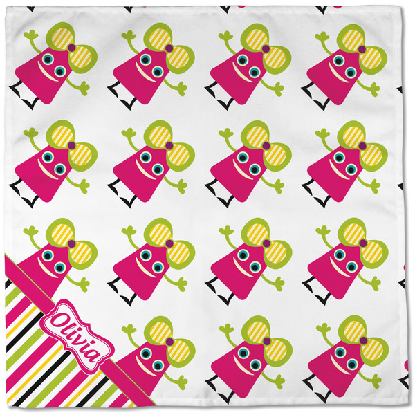 Pink Monsters & Stripes Cloth Napkins - Personalized Dinner (Full Open)
