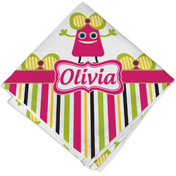 Pink Monsters & Stripes Cloth Cocktail Napkin - Single w/ Name or Text