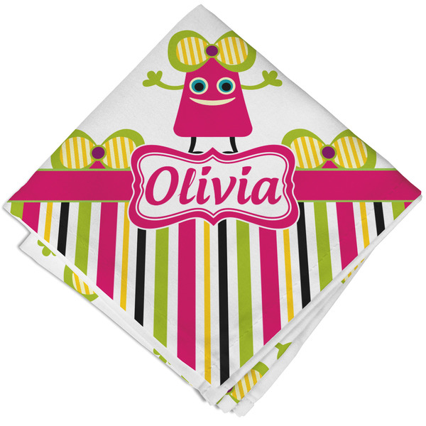 Custom Pink Monsters & Stripes Cloth Cocktail Napkin - Single w/ Name or Text